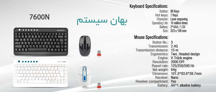 A4TECH 7600N PADLESS Wireless Keyboard and Mouse